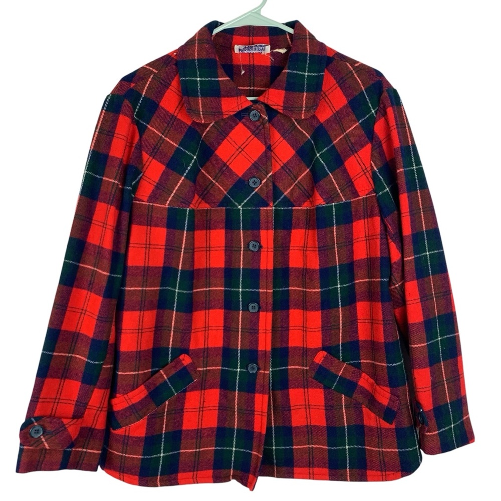 Vintage 70s 80s Pendleton 100% Wool Plaid Button Up Smock Top